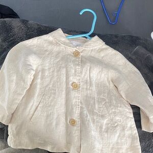 Zara Cream Kids linen Jacket with Button Closure